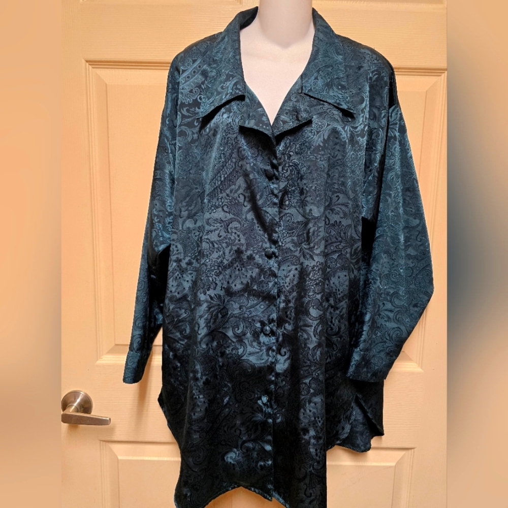 Vintage 80s Victorias Secret Gold Label Emarald Green Satin Collar Gown M/L